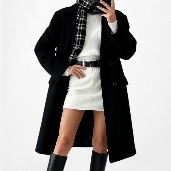 Vintage Pierre Cardin Black Gray Plaid Checkered Print Fringe Scarf - Picture 1 of 6